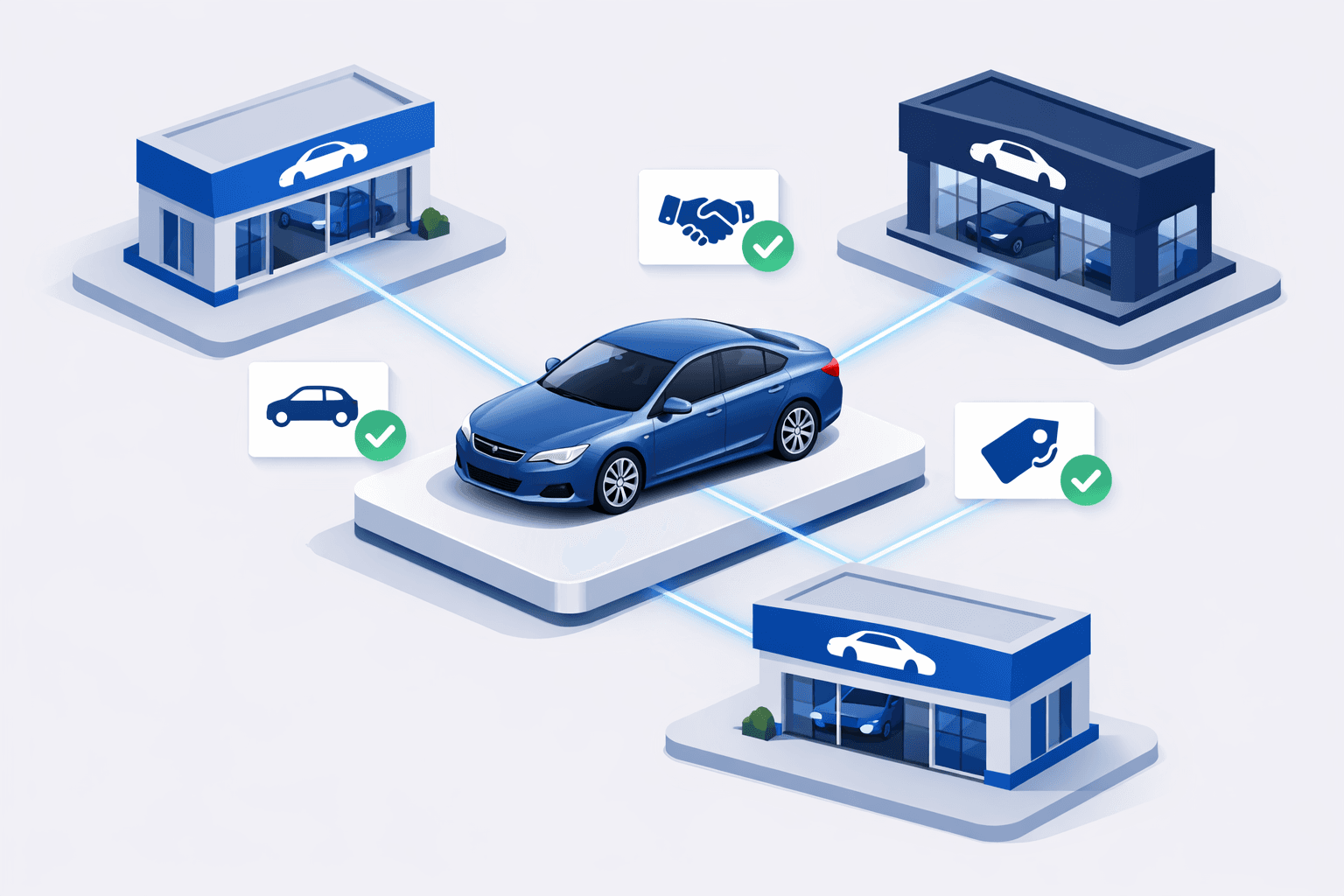 Isometric illustration of a car dealership